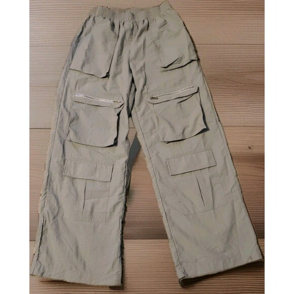 The Unbranded Brand Pants - Cargo Pants Pullon 6 Sets Of Pockets Gray Flare Leg
